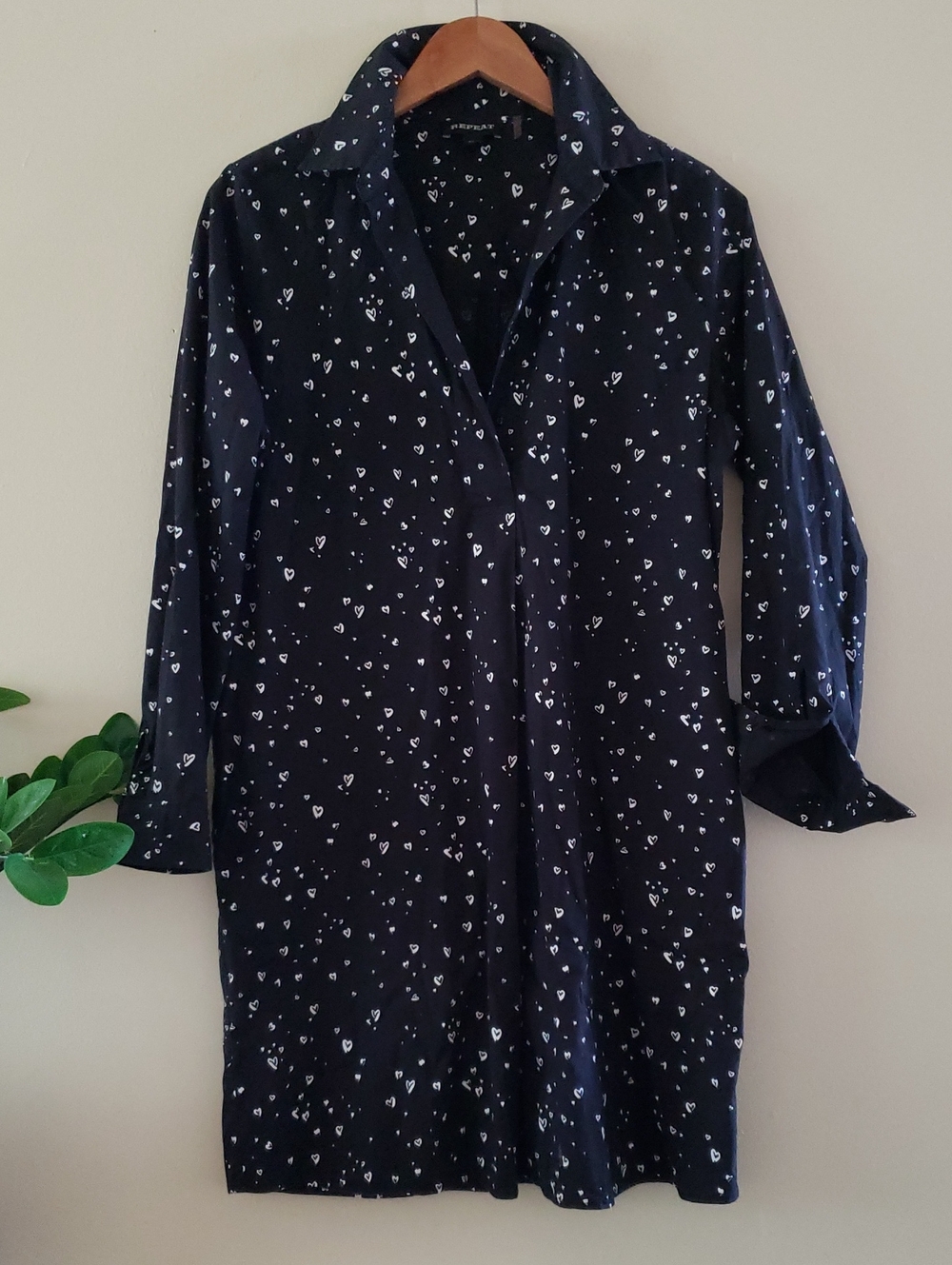 REPEAT Cotton LS Heart Print Dress - With Pockets - 38/S